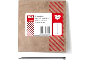 TOX Clavos de alambre 1,6x30 mm con cabeza aplastada para fijaciones casi invisibles en madera, acero desnudo, 60 unidades en un empaque de papel reciclable y resellable, 063600252