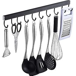 H·Aimee Barre Mural Cuisine Support de Rangement pour Ustensiles Spatule Casserole avec Crochet Mural Imperméable Non-Trace Facile Instalation sans Perçage - 50cm/10 Crochets