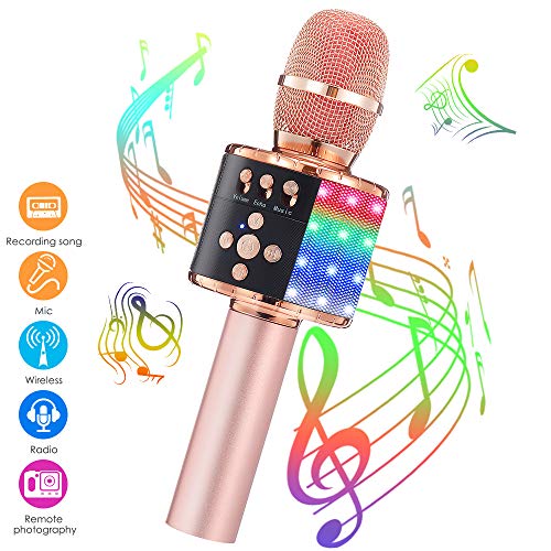 GLIME Karaoke Mikrofon, Drahtlose bluetooth Mikrofon Handmikrofon Dynamisches Mikrophon mit Lautsprecher für Erwachsene und Kinder, Party, KTV, Geburtstag, Kompatibel PC, Laptop, Android/IOS