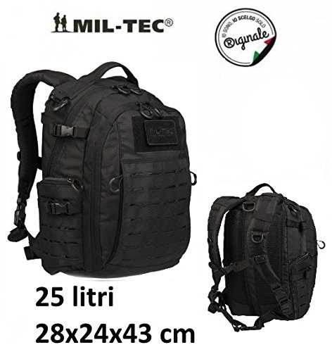 Zaino Mil-tec Black Hextac Tattico Assault 25 Litri Softair Militare