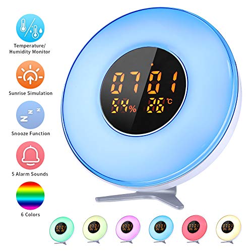 Wake Up Light, CrazyFire Te-Rich Luce Sveglia Lampada da Comodino Simulazione di Dawn e Dusk, 5 Suoni Naturali, 10 livelli di luminosità, Luce LED 6 Colori Chiari Regali per Adulti Bambini e Baby