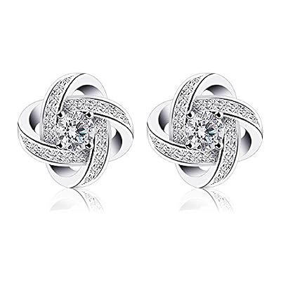 B.Catcher Femme Boucles d'oreilles en argent, Zirconium cubique, La fête des mères, Gemini clous d’oreilles, Diamantées, Parfait pour les anniversaires, les mariages