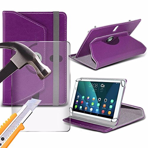 Spyrox - Amazon Fire (7 inch) Tablet- Hülle PREMIUM PU 360 Rotierende Leder-Brieftasche Folio Faux 4 Springs Stand mit gehärtetes Glas LCD-Display Schutzfolie -Purple