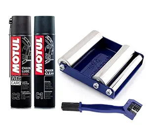 Grand Pitstop Combo of Motul C1 Chain Clean and C2 Chain Lube (400 ml) with Chain Cleaning Brush and Paddock Stand GRoller Small (Bikes < 170 Kgs) for Chain Cleaning and Lubrication