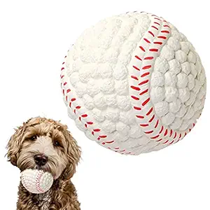 EETOYS Squeaky Latex Rubber Dog Toy Balls for Small Medium Large Dogs Interactive Floating Bouncing Ball for Soft Chewer Water Sports Fetch and Play (Large, White Baseball)