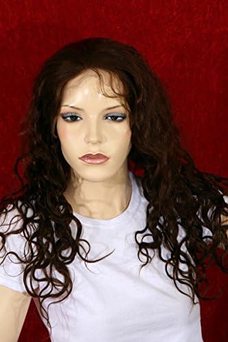Qubeat Wig women long brown real-hair Curly Hand-knotted