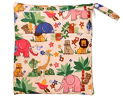 niceEshop(TM) Baby Infant Waterproof Zipper Wet and Dry Diaper Bag for Baby Carriage (Lion Elephant Print)