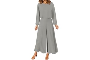 FANCYINN Conjunto de dos piezas para mujer de verano Manga larga de cuello redondo y pantalón ancho cortado