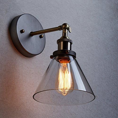 XCH Dazzling DL Vintage Industrial Wall Lamp Adjustable Socket Industrial Wall Light with Conical Transparent Glass Lampshade for Loft, Bar, Club, Home Decoration Lights
