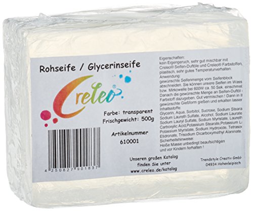 Creleo 610001 Glycerinseife Gieß Seife / Rohseife zum Seifengiessen, 500 g, transparent