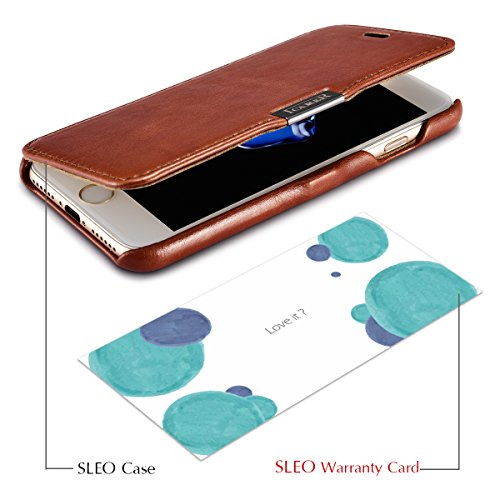 SLEO Funda iPhone 7 Plus iPhone 8 Plus  Carcasa con Tapa Cuero Interior Ultra Slim Flip Folio ICARER Case para iPhone 7 Plus iPhone 8 Plus - Retro Marr  n