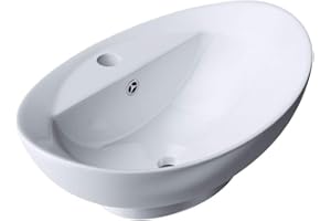 DB DUROVIN BATHROOMS Durovin Bathrooms Ceramic Bathroom Basin - Countertop Sink Vessel - Single Tap Hole with Overflow - Oval Washing Sink Deep Fill (590 x 390 x 210mm)
