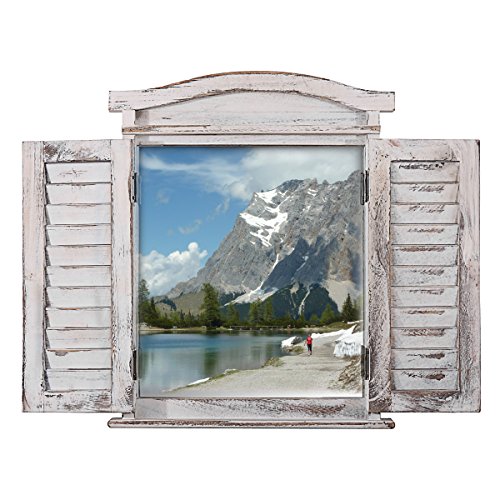 Wandspiegel Spiegelfenster mit Fensterläden 53x42x5cm ~ weiß shabby - 9