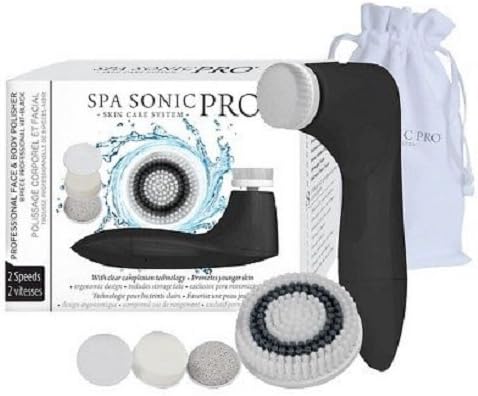 Spa Sonic Pro Skin Care System Face & Body Polisher - 8 Piece Professional Kit, Black, 1 Set