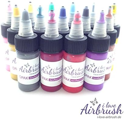 Nail Art Airbrush Colors Set/Opaque (Magenta in Scarlet – Scarlet – Deep Yellow – Indian Yellow, Viridian, Ceru Elan Cyan, Brown/Brown, Brilliant Pink, Skin Tone, Cobalt Violet Grey No. 4 Jaune Brilliant, Emerald Green, Compose Blue Purple, Ochre) – FOEA001