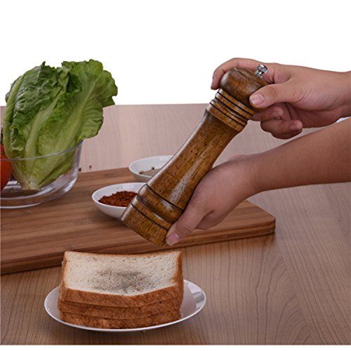 Manuelle Pfeffermühle Eiche Holz Gewürzmühlen Mills 2 Größe Kreative Küche Werkzeuge von S & K 14.5*5cm braun - 6