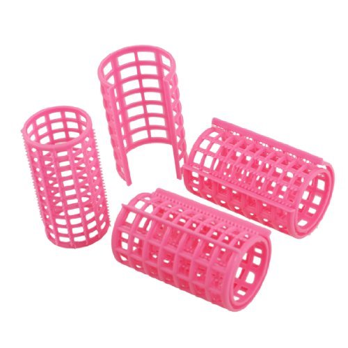 Women DIY Hairdressing Tool Pink Plastic Hair Curler Roller 3 Pcs