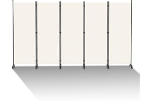 Hebitod Paravent Raumteiler auf Rollen, 5 Teilig 284x181cm Raumteiler Freistehend Trennwand Paravent,blickdichter, Sichtschutz Room Divider Innen für Zuhause Büro Terrasse|Beige