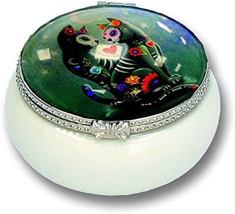 Starry Night Cats - Ceramic Trinket Pill Box - Black Cat/Punk/Gothic