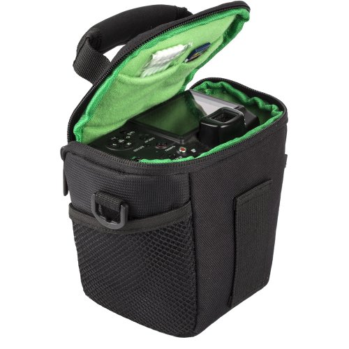 RIVACASE Tasche f  r Kompakt- und Systemkameras - elegante Kameratasche mit Zubeh  rf  chern und G  rtelschlaufe - Schwarz