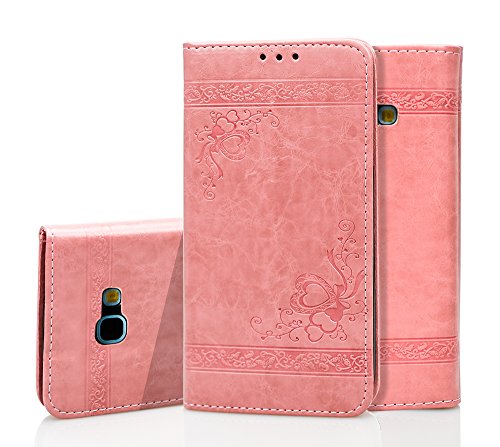 Galaxy A7 2017 Case, Samsung A720 Leather Case, Samsung Galaxy A7 2017 Wallet Case, BONROY Premium Samsung Galaxy A7 (2017) A720 Case Vintage Love embossed Pattern PU Leather Flip Stand Wallet Cover With Cash / Card Slots Protective Case for Samsung Galaxy A7 (2017) A720 - Pink