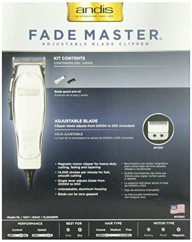 Andis 01690 Fade Master Clipper, Chrome - US 110 VOLT - TRANSFORMER REQUIRED FOR INTERNATIONAL USE