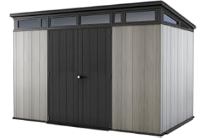 Keter Kunststoff Gerätehaus 11x7 – Wetterfestes Gartenhaus mit Boden, Doppeltüren & Fenster, Fahrradschuppen, Ideal für Outdoor-Geräteschuppen, 342x218x226cm