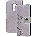 Produktbild VemMore Huawei Honor 6X Hülle Handyhülle Schutzhülle Leder PU Wallet Flip Case Bumper Lederhülle Ledercase Schmetterling Blumen Muster Klapphülle Ultra Slim Dünn Klappbar Magnetisch Backcover - Grau