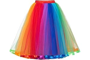 Gcroet Damen Regenbogen Tutu, Frauen Regenbogen viel Regenbogen Tüll Rock Mädchen Party Neonrock Regenbogenkleid für Partykostüm XL