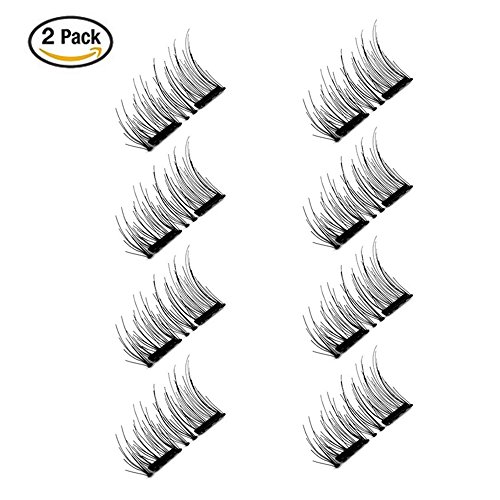 Preisvergleich Produktbild Magnetische Wimpern, Skitic 3D Künstliche Wiederverwendbar Magnetic Eyelashes Natürlicher Blick Augen Falsche Wimpern Verlängerung Ultra Dünne Faser ohne Kleber Allergie (2 Paar, 8 Stück)