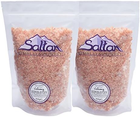 Saltan Coarse Pink Himalayan Salt, Culinary Grade, Ideal for Cooking and Seasoning (2 x 950g bags, Deeper Pink, Full Coarse #5, 2mm-5mm)