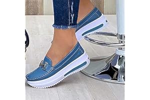 MFLB Mocassins à Plateforme Confortables pour Femmes, Chaussures de Marche à Talon compensé à Bout Rond, Chaussures décontractées à Soutien à 3 Arches et Confort antidérapant (Bleu Clair,38)