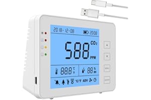AD TRADE AND CONSULTING Detector CO2 3 en 1 - Medidor de CO2 para interiores/casa - NDIR - SA1300P - Sensor de Co2 - Data Logger - Medidor de dióxido de carbono, temperatura y humedad RH con alarma - Registrador de datos