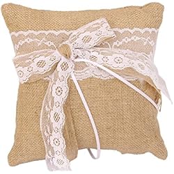 ULTNICE 20 x 20cm de arpillera del Hessian anillo de boda portador almohada cojín (marrón)