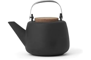 VIVA SCANDINAVIA Tetera estilo japonés de porcelana de carbón VIVA Nicola - 40 oz / 1,18 L con malla para infusor de té de hojas sueltas, filtro y asa de acero inoxidable, tapa de corcho