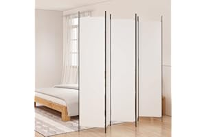 WIFESE 5-TLG. Paravent Weiß 250x220 cm Stoff Trennwand Raumteiler Modern Raumtrenner Paravent Raumteiler Innen Balkon Sichtschutz Privaten Ankleidebereich für Wohnzimmer Schlafzimmer Vielseitig