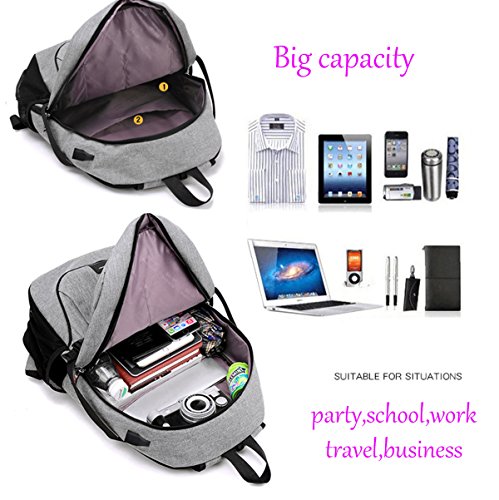 Super Modern - Sac à dos unisexe en nylon avec prise de chargement USB pour ordinateur portable - Pour fille et garçon, style sportif - Ensemble avec un grand sac à dos et un sac à bandoulière Large violet