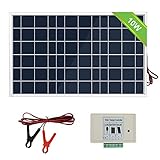 ECO-WORTHY 12V 10W Kit panneau solaire : 1 pc 10W Module Solaire avec Contrôleur de charge 3A avec Clip de batterie 12 V chargeur pour camping-car, caravane, bateau.