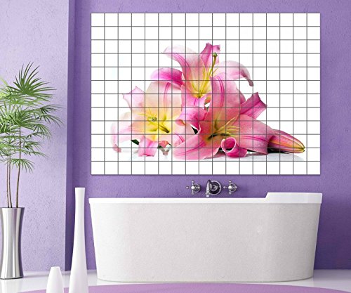 Lilien Fliesenaufkleber 10 15 20 25 cm Fliesenbild Blumen Blume Blätter Fliesen Frühling Aufkleber Bad Küche 8A046, Bildformat:120cmx80cm;Fliesengröße:Fliese 20x25cm