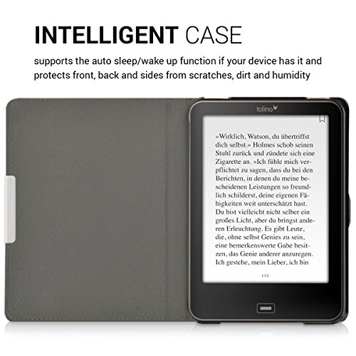 kwmobile Hülle für Tolino Vision 1 / 2 / 3 / 4 HD – Flipcover Case eReader Schutzhülle – Bookstyle Klapphülle Ranken Schmetterling Design Dunkelblau - 4