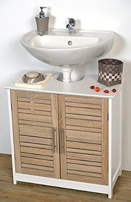 TENDANCE Meuble Dessous de lavabo ou Evier - 2 Portes et 1 étagère - Aspect Chêne vieilli