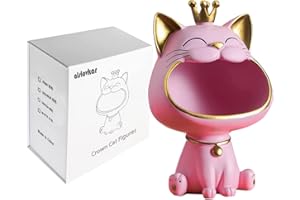 alslovkar Scatola portaoggetti per gatti con gatto che ride, grande statua, scrivania, piccoli oggetti, contenitore, organizer, scultura, scultura di gatto