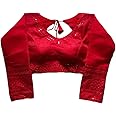 Pujia Mills Milan Silk Full Sleeve V Neck Multi Embroidery Trendy Saree Blouse(Rukmini), Red, 42