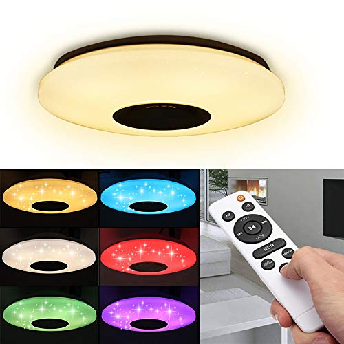 Preisvergleich Produktbild OurLeeme LED Deckenleuchten, Smart APP Fernbedienung RGB Dimmbar Moderne Deckenleuchte Eingebaute Musik Bluetooth Lautsprecher für Schlafzimmer, Wohnzimmer (36 W)