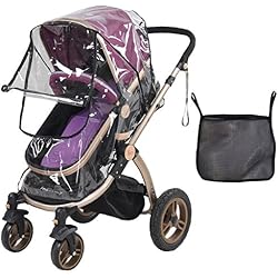 Tomkity Burbuja de Lluvia Protector Cubierta contra Lluvia y Viento Impermeable para Silla de Paseo de Bebé y Carrito con una Bolsa Organizadora de Malla para Guardar Cosas
