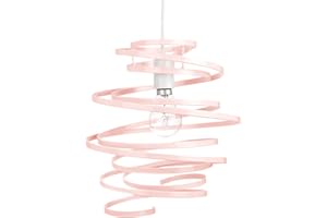 Modern Designer Soft Pink Gloss Metal Double Ribbon Spiral Swirl Ceiling Light Pendant Shade | 23cm Diameter | 60w Maximum by Happy Homewares