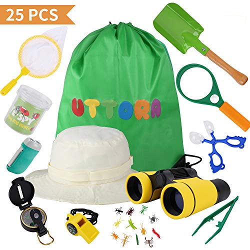 UTTORA Kit de binoculares para niños, Juego de exploración para Exteriores,setniños de 3-12 años de Aventura al Aire Libre Juguetes educativos, para Regalos de cumpleaños para niños. (25 Piezas)