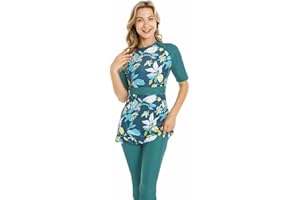 SHUOBEITER Short Sleeve Swimsuit Modest Swimwear for Women Modesty Swimming Costume Rash Guard Surfing Suit Beachwear Burkini