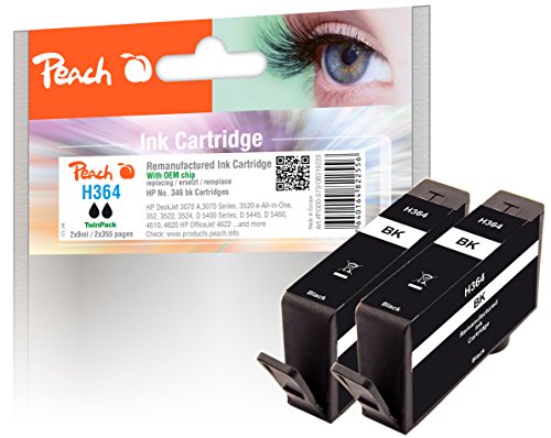 Preisvergleich Produktbild Peach Doppelpack Tintenpatrone schwarz kompatibel zu HP No. 364, CB316EE