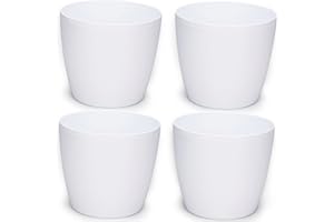 ‎PECZEKO PECZEKO Glänzende Blumentöpfe - Deko Pflanztopf für Blumen & Kräuter - Langlebige & leichte runde Kunststoff-Pflanzentöpfe für Wohn- & Esszimmer, Küche, Terrasse, Balkon - 4er-Set - (Weiß, ø 12 cm)